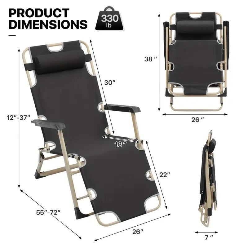 Foldable Black Recliner for Camping Beach Outdoor - HomeDIYer