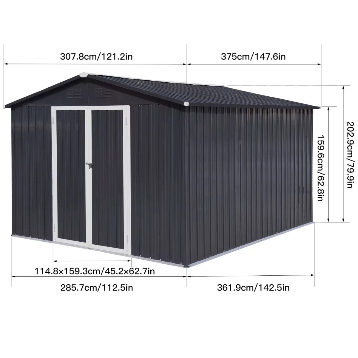 10x12FT Outdoor Storage Shed with Windows | Aluminum Frame Metal Garden Shed - HomeDIYer