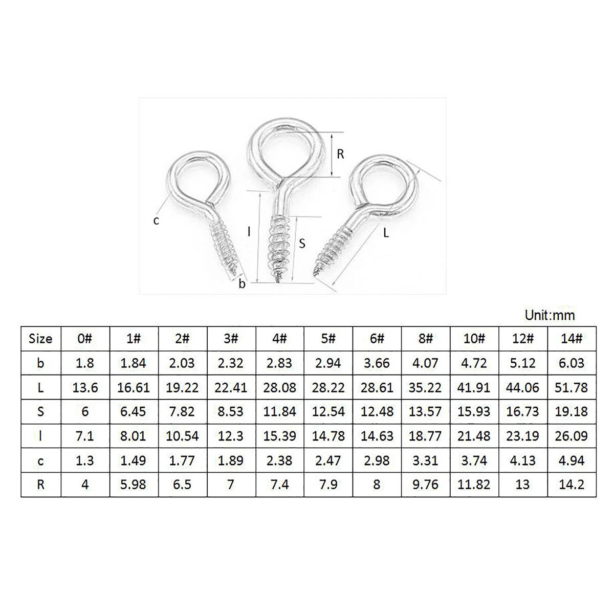 Zinc Plated Lag Eye Screws — O-Type Hook & Eye, Sizes 0# to 14#
