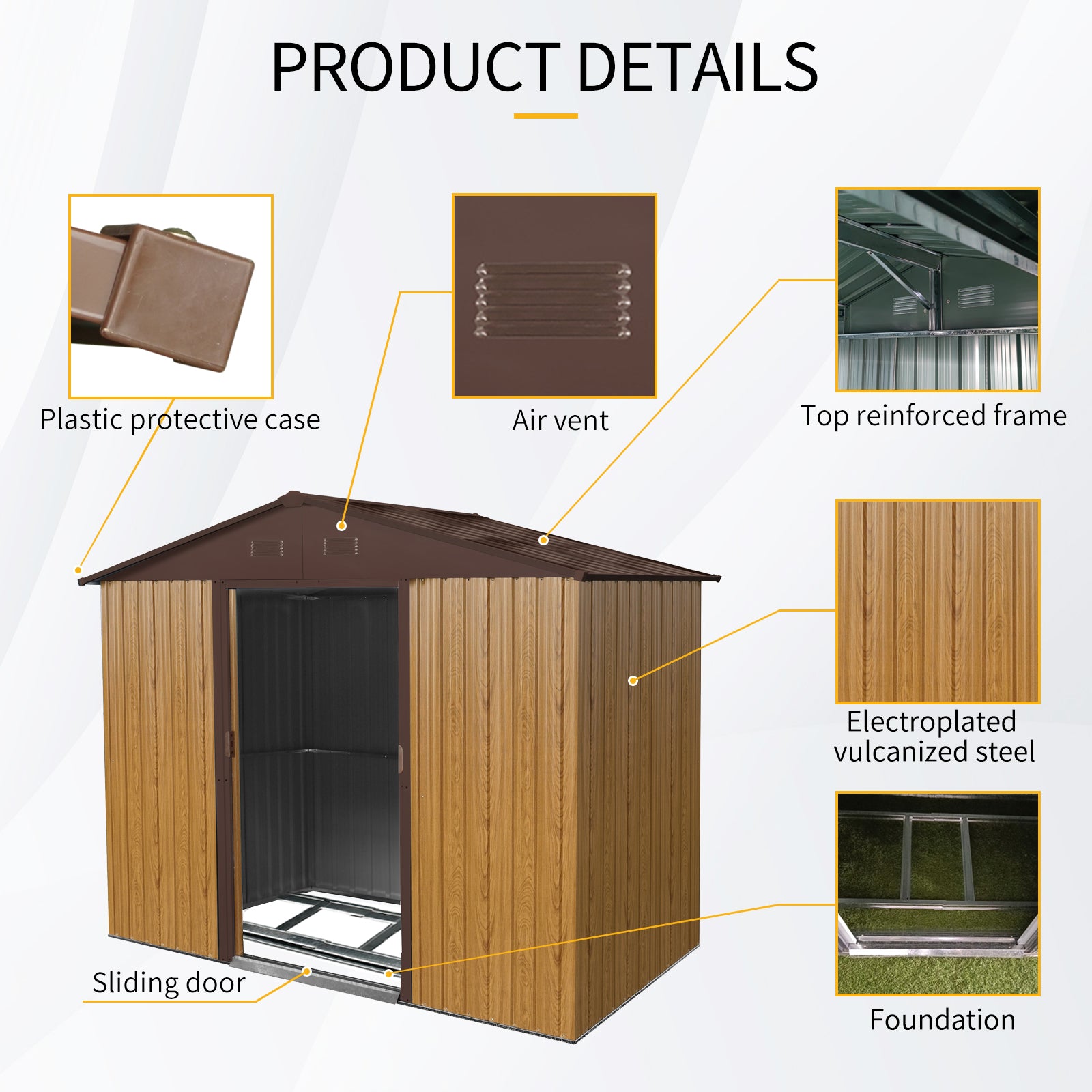 8ft x 4ft Outdoor Metal Storage Shed with Sliding Door and foundation for Backyard, Patio, Lawn (Coffee)
