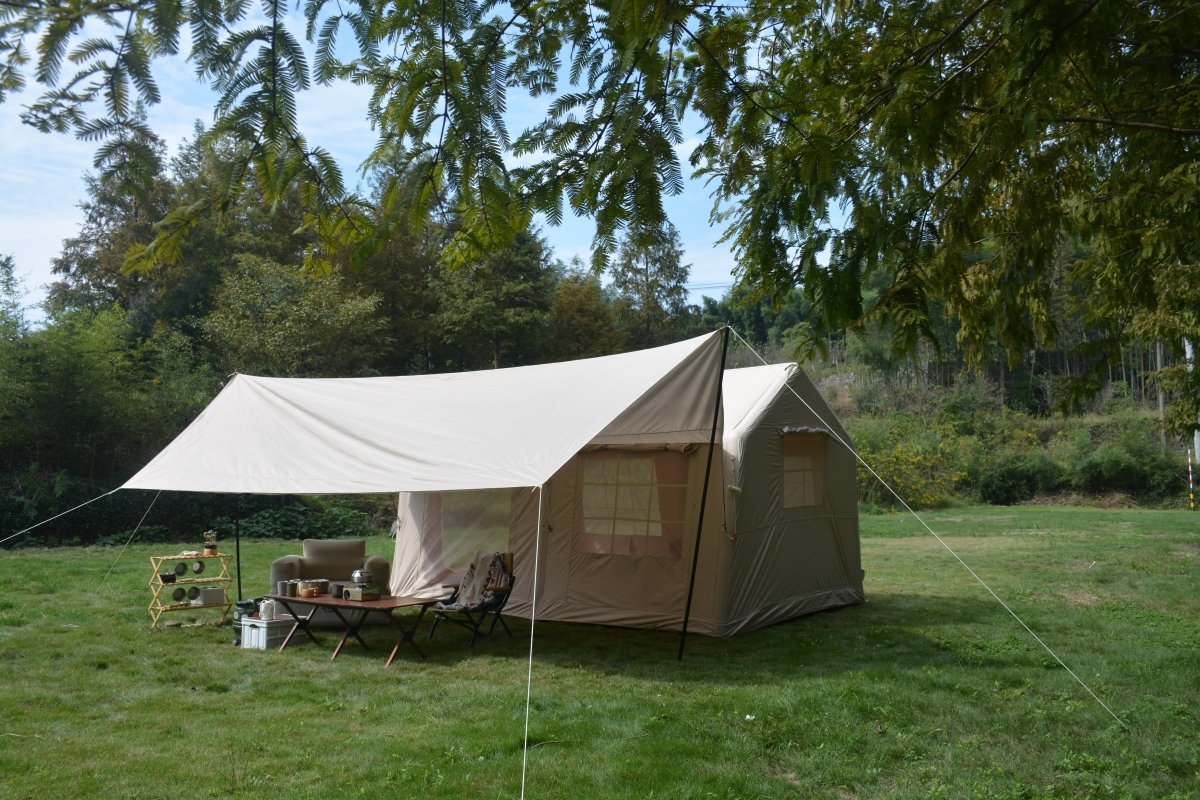9.8 x13ft with canopy, Inflatable Camping Tents with Hand Pump, Air Glamping Tents, Easy Setup Waterproof and Windproof Blow up Tent Beige - HomeDIYer