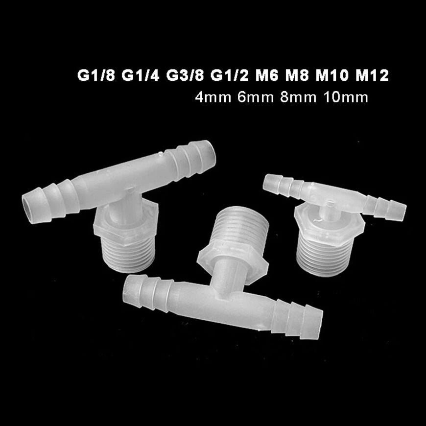 Plastic T Joiner Barbed X Male Thread Hose Connector Pipe Fittings Air Water