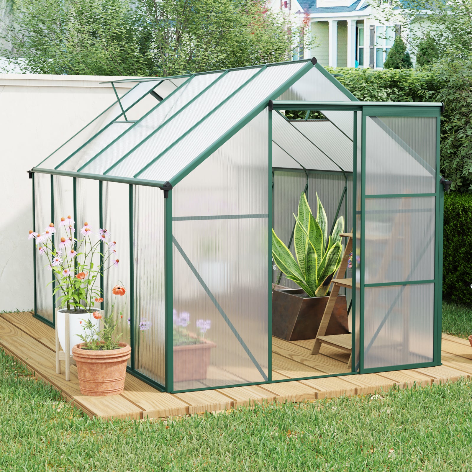6X10FT Polycarbonate Greenhouse Raised Base and Anchor Aluminum Heavy Duty Walk-in Greenhouses for Outdoor Backyard in All Season