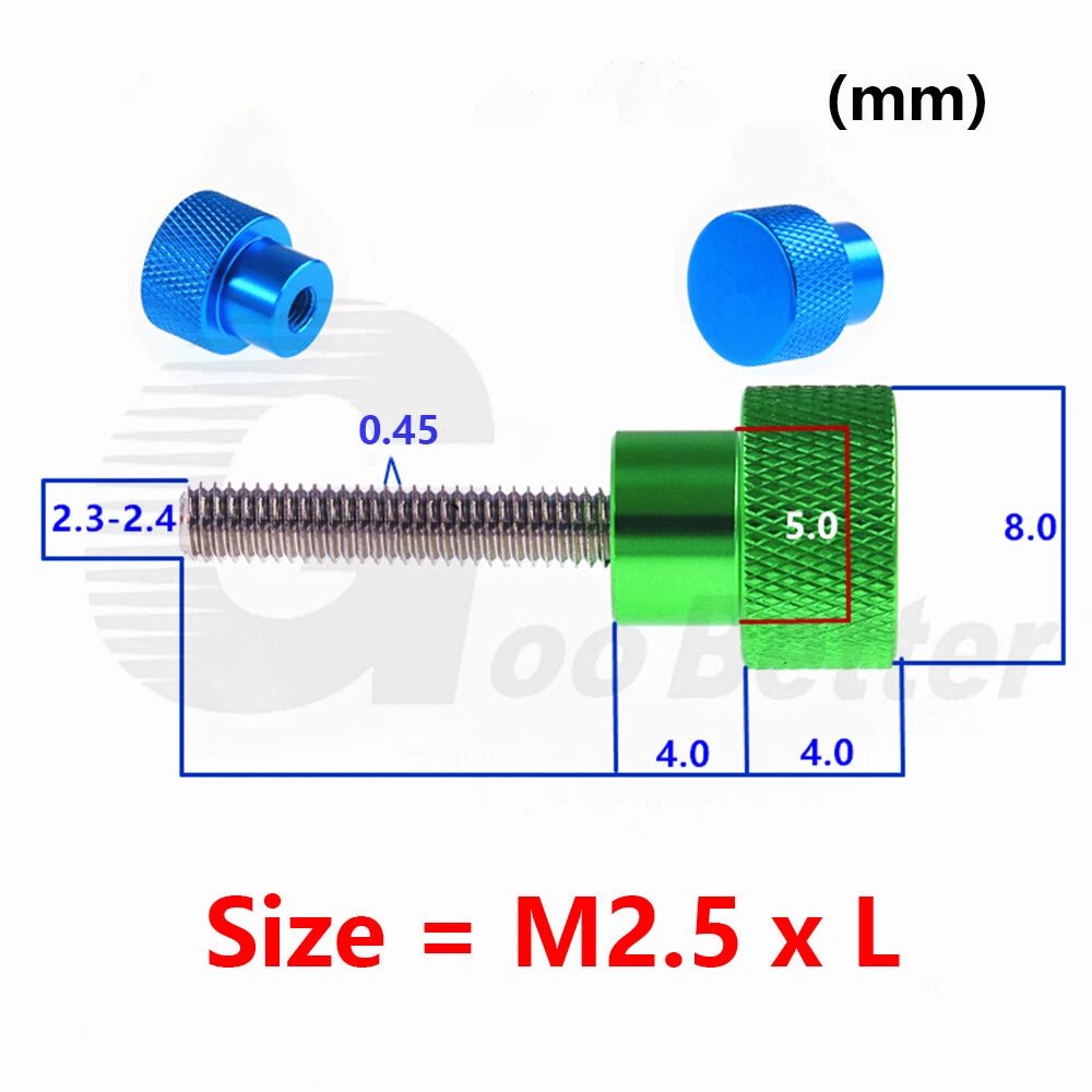 5x M2.5 Adjustable Knurled Thumb Shoulder Screws – 6061 Aluminium + 304 Stainless, 10 Anodised Colours (3–40mm Thread Lengths) - HomeDIYer