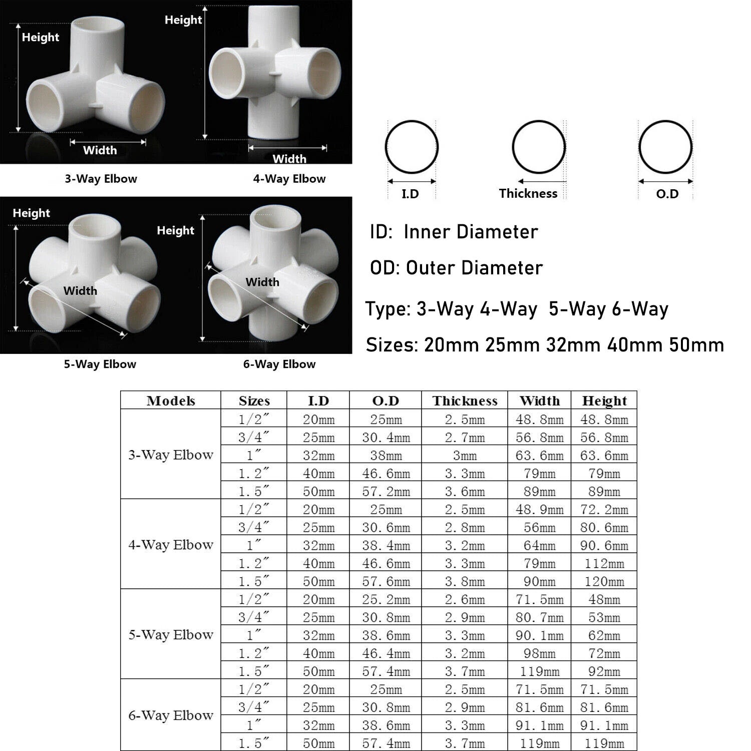 PVC 3 4 5 6-Way Elbow Connector Coupling Pipe Fittings Dia 20 25 32 40 50mm Grey