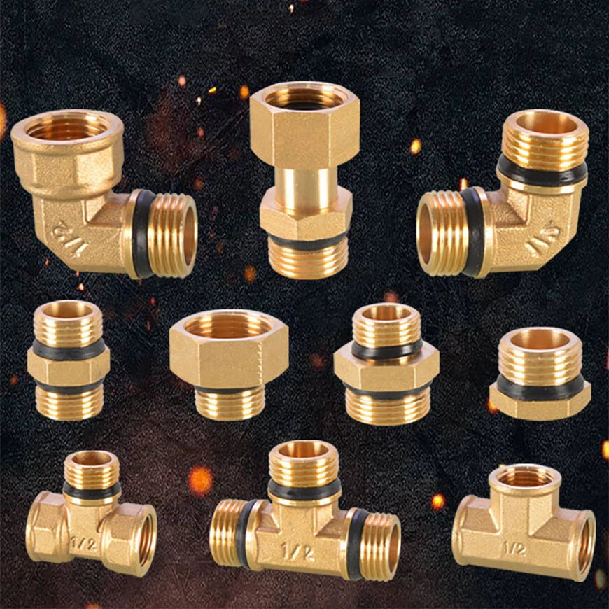 1/2" & 3/4" Brass Pipe Fittings – Straight, Elbow, Tee, Plug & Hex Nipple Connectors with Seal Washer