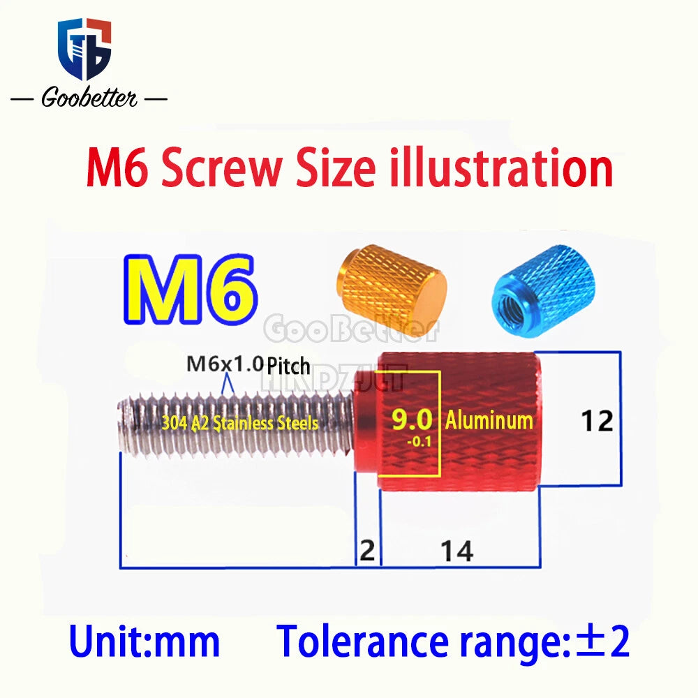 M6 Knurled Thumb Screws Stainless Steel + Colour Aluminum Hand Grip Knob Bolts