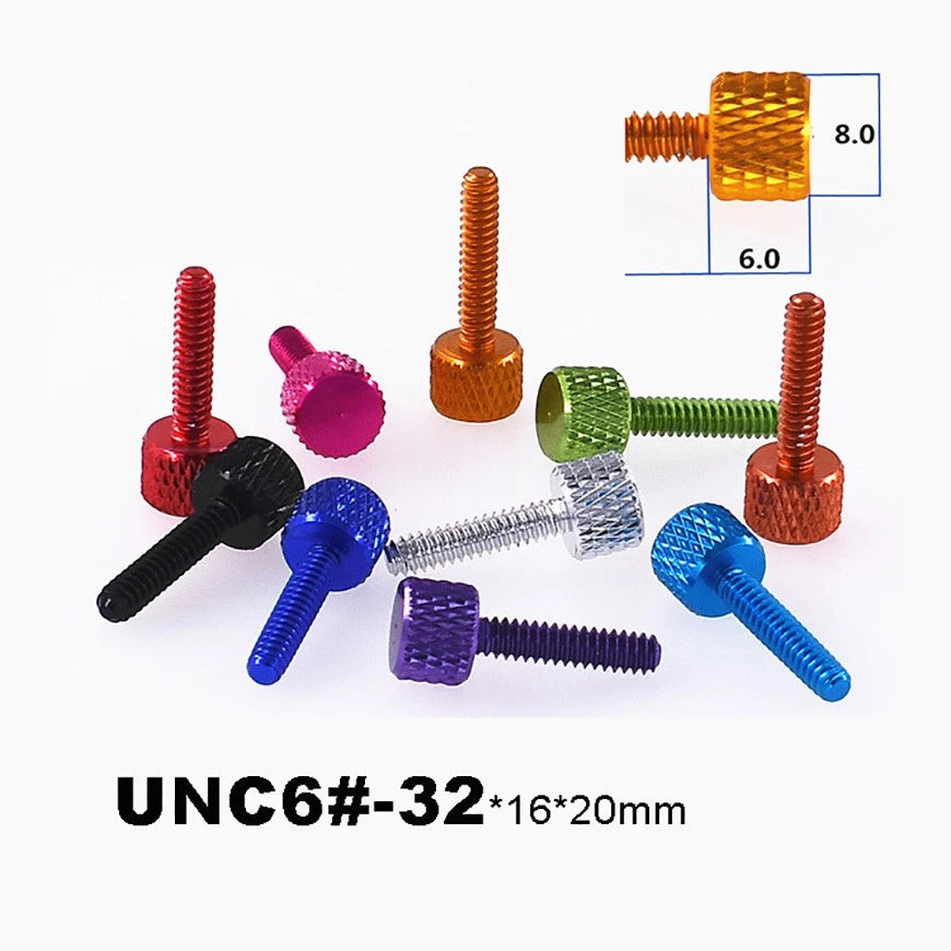 UNC 6#-32 Aluminum Anodized Knurled Thumb Screws — D8×6 Hand Knob Bolts, 16mm & 20mm