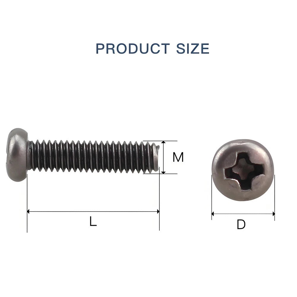 TA2 Titanium Phillips Pan Head Machine Screws – M1.4, M1.6, M2, M3, M4 (Fully Threaded)
