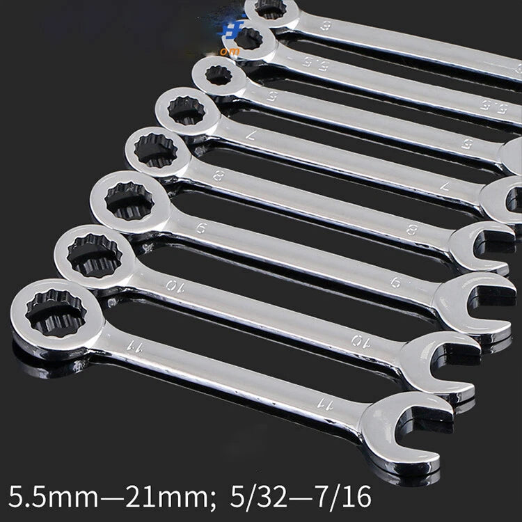 10pcs Combination Spanner Wrench Set Open End Torx-Hex Spanners 5/32" - 7/16"