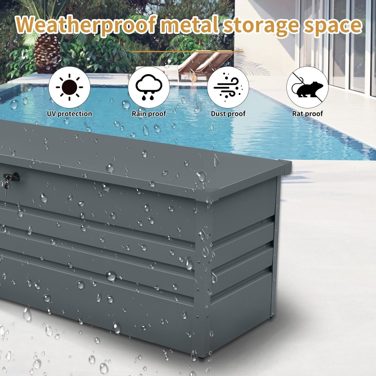 260 Gallon Metal Outdoor Deck Box - Waterproof Lockable Storage with Tabletop - HomeDIYer