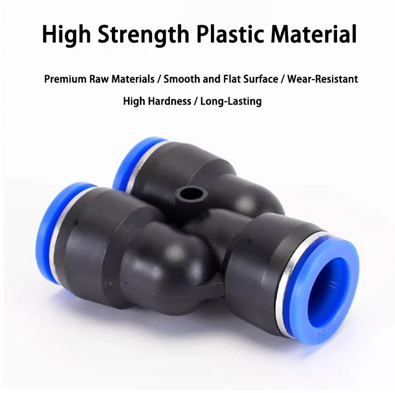 Plastic Pneumatic Hose Splitter Connector — Y-Shape PY & Equal Tee PW Fittings