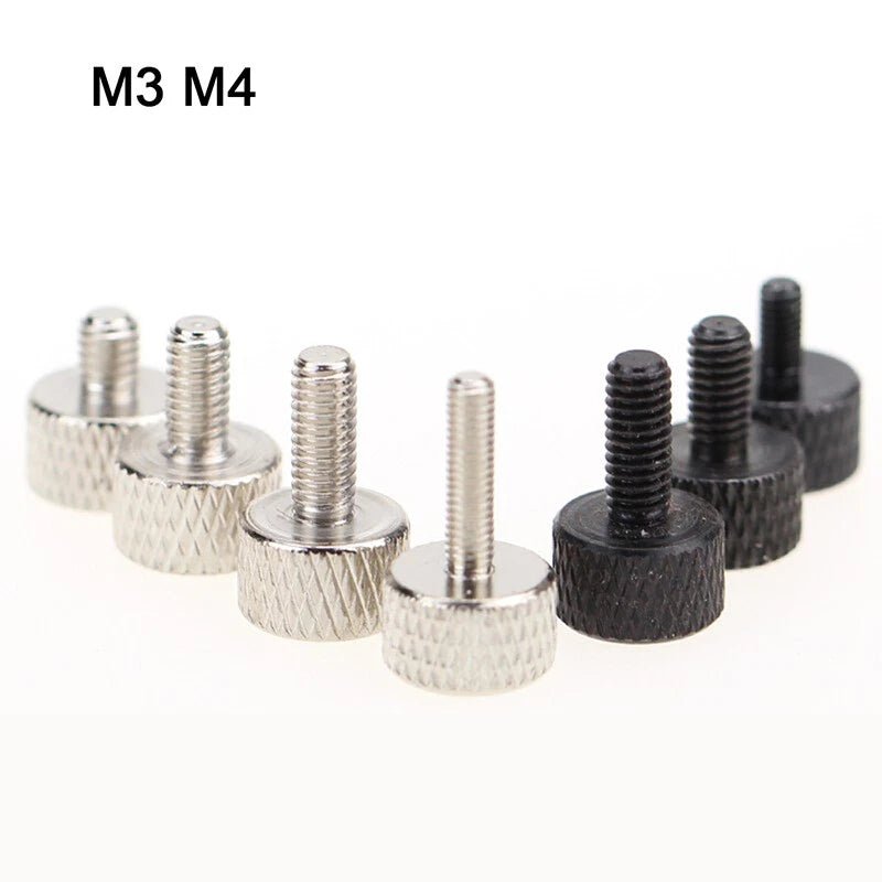 Knurled Thumb Screws Carbon Steel Round Hand Grip Knob Bolts M3 M4 Black Silver - HomeDIYer