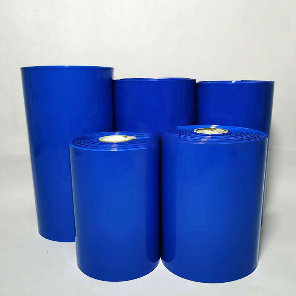 PVC Heat Shrink Tube for RC Battery Packs — 103mm to 500mm Flat Width, Blue & Clear