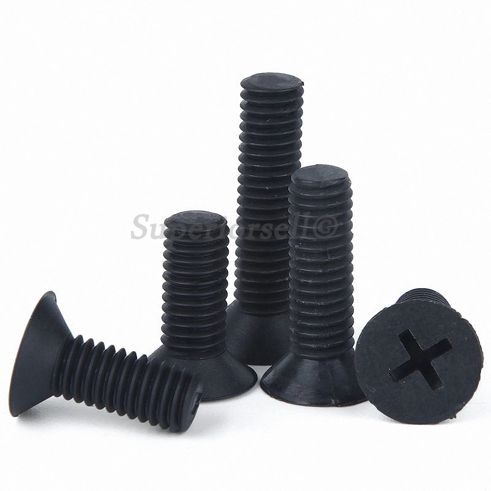 Black Nylon Phillips Flat Head Machine Screws – M2.5 M3 M4 M5 M6, Plastic, Corrosion-Resistant