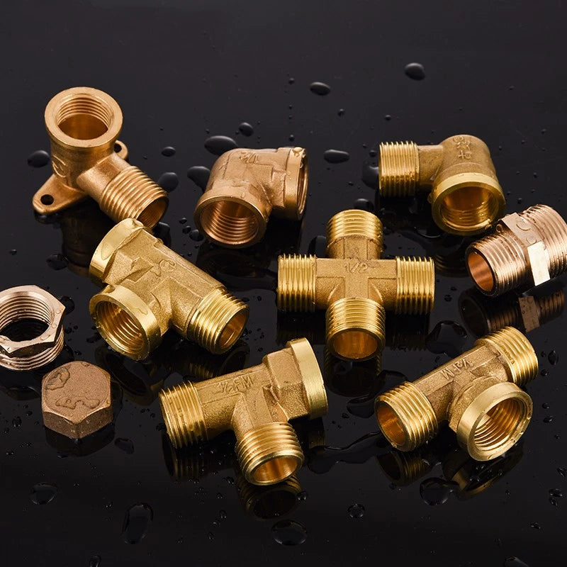 Brass Threaded Pipe Fittings 1/2" & 3/4" — Tee, Elbow, Joint, Cross, Cap & More