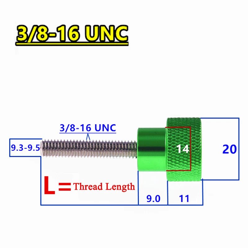 3/8 - 16UNC Knurled Thumb Screws – Aluminum Shank + Stainless Steel Hand Grip (6–100mm Lengths) - HomeDIYer