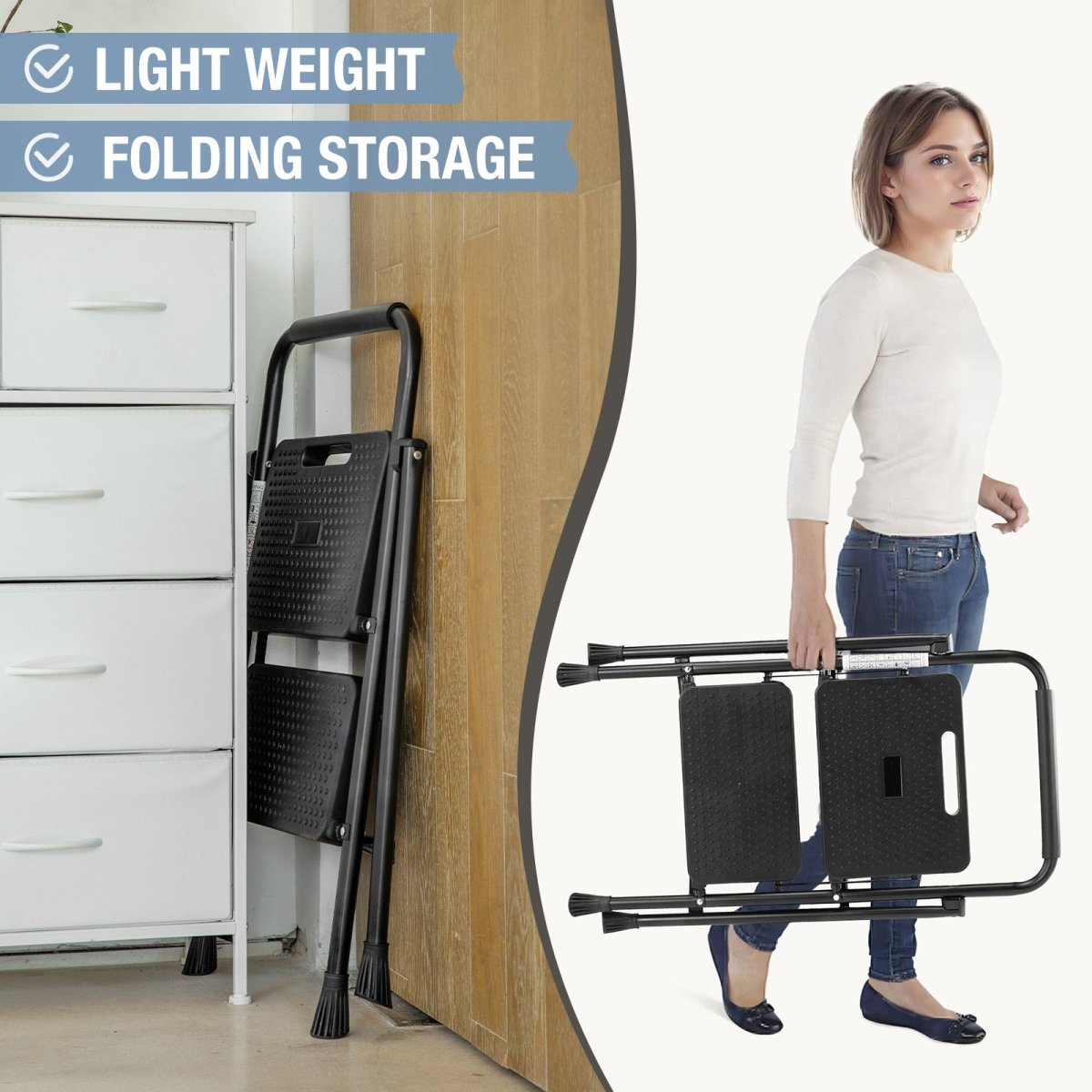 2 Non - slip step ladder, quick folding steel ladder Sturdy metal supported household tools for home/office work at altitude, portable step tools - HomeDIYer