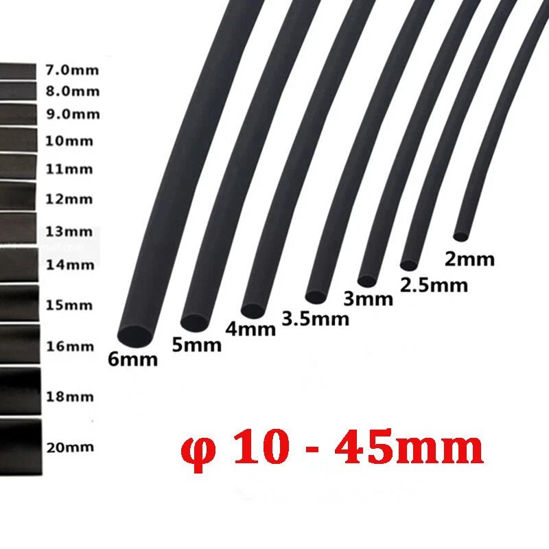 Black Heat Shrink Tubing 10mm–45mm | Polyolefin Electrical Sleeving — 25M / 50M / 100M Rolls - HomeDIYer