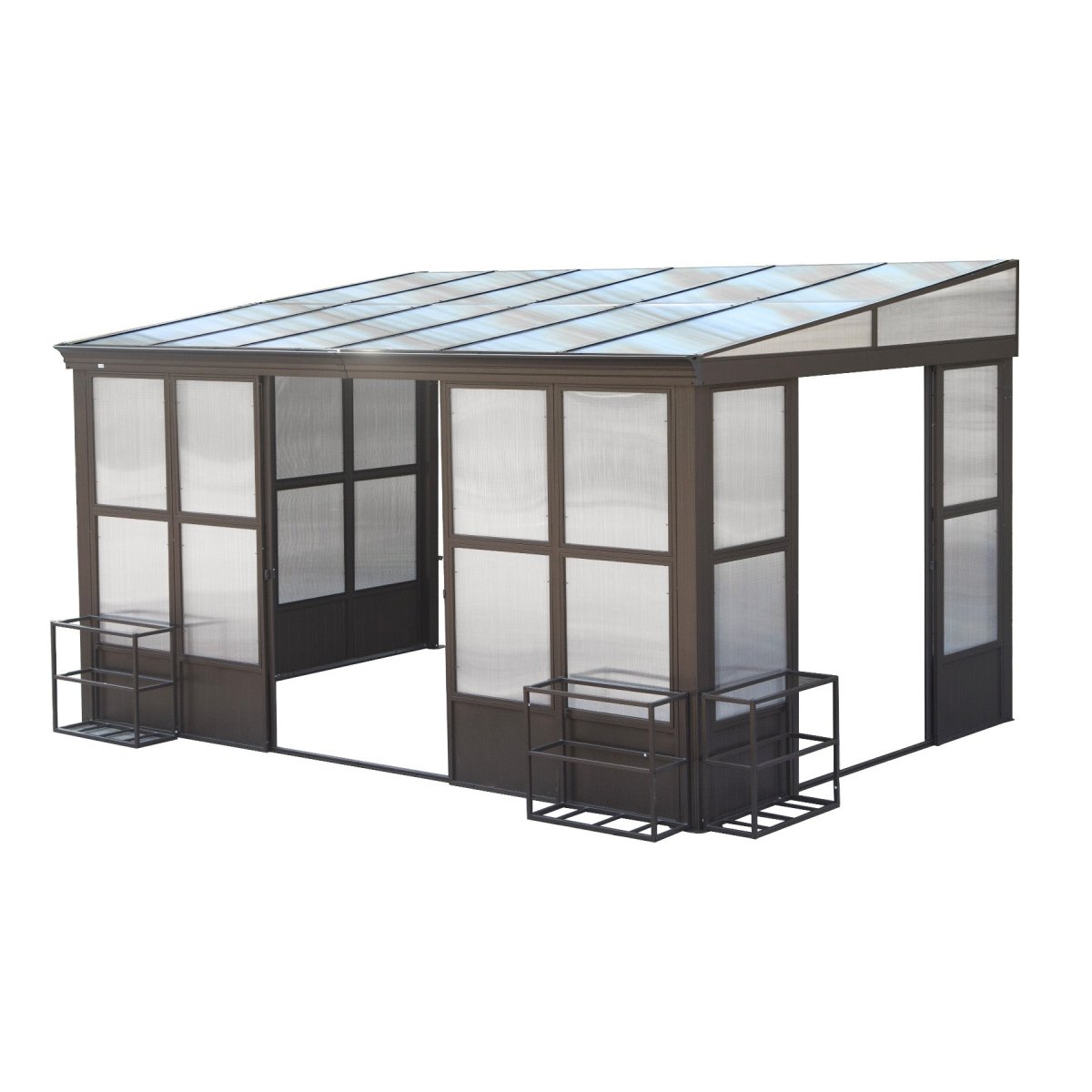 10x14FT All Season Sunroom, Outdoor Permanent Wall Mounted Solarium with Detachable Polycarbonate Windows, Aluminum Lean to Gazebo Sun Room with 2 Lockable Sliding Doors for Garden Patio Deck - HomeDIYer