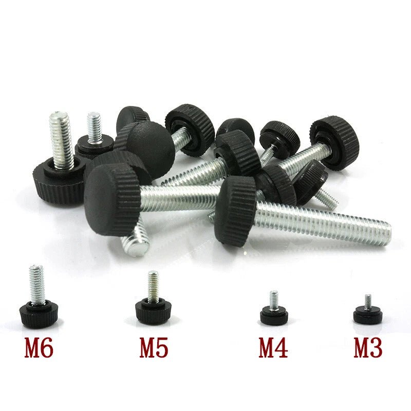 Plastic Round 12 Knurled Thumb Screws – Black, M3 M4 M5 M6, Zinc‑Plated Steel (Hand Knob Bolts) - HomeDIYer