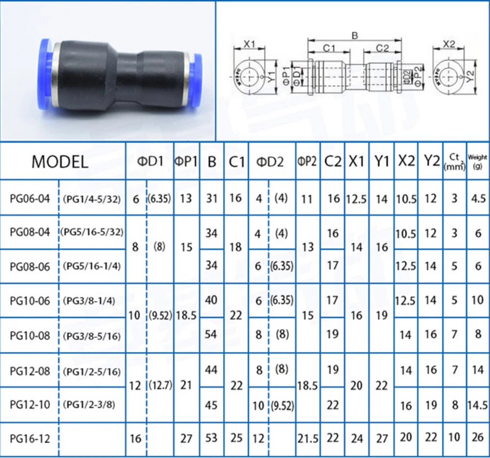Reducer Straight Push-In Fittings | Pneumatic Tube Connector 4mm–16mm