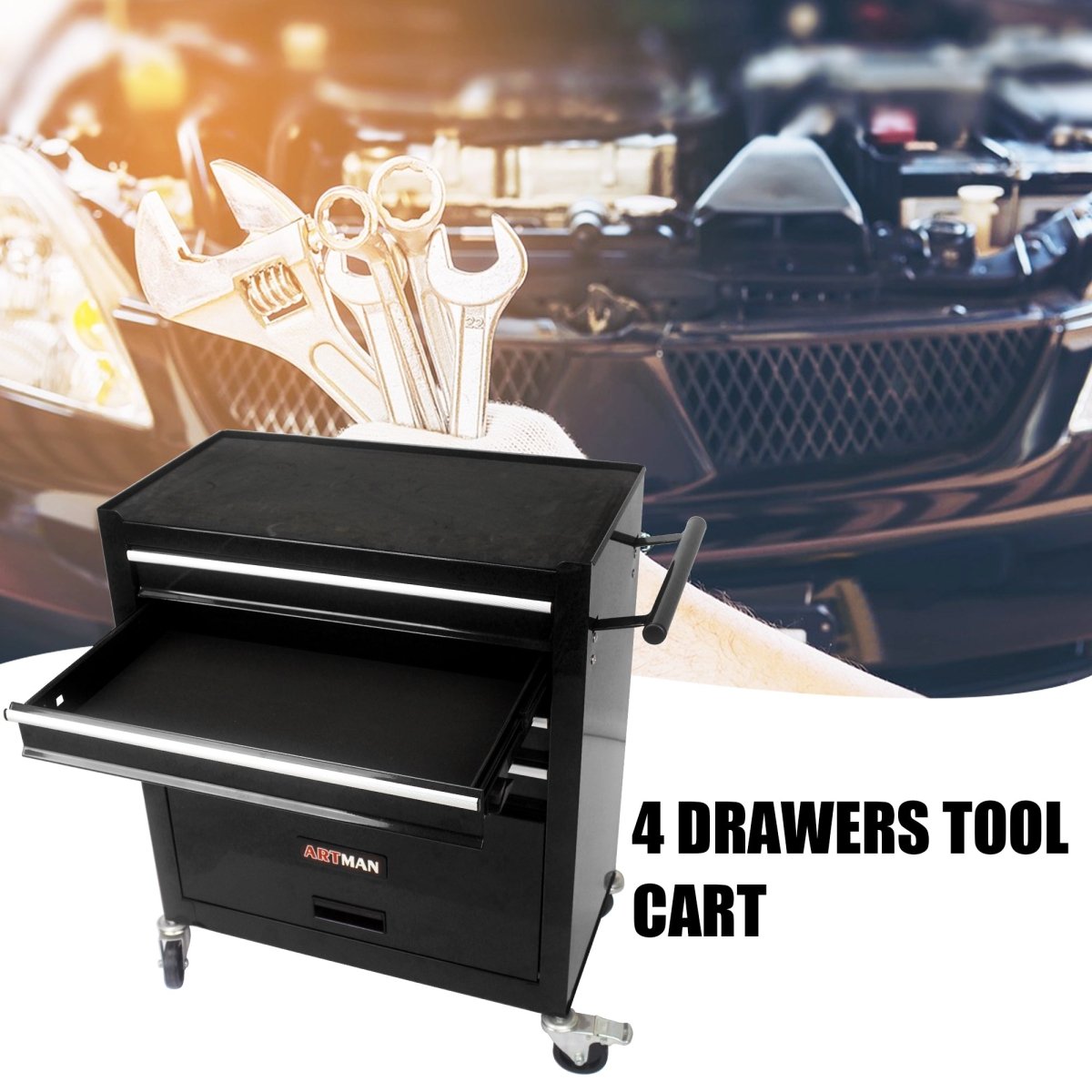 4 Drawers Multifunctional Tool Cart With Wheels - Black - HomeDIYer