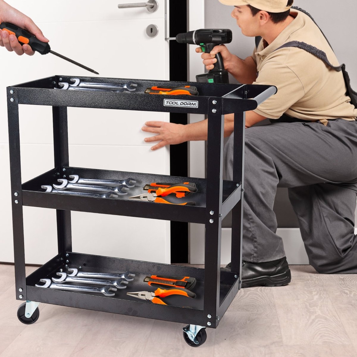 Black Tool Cart 3 - Tier 26*14.2*30.3 Inch(L*W*H) - HomeDIYer