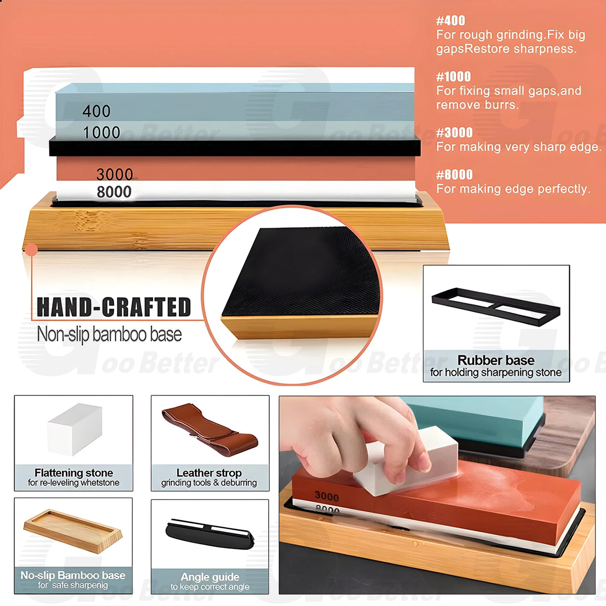 Premium Whetstone Cut knife Sharpener Whet Stone Set 1000/6000 3000/8000 Grit