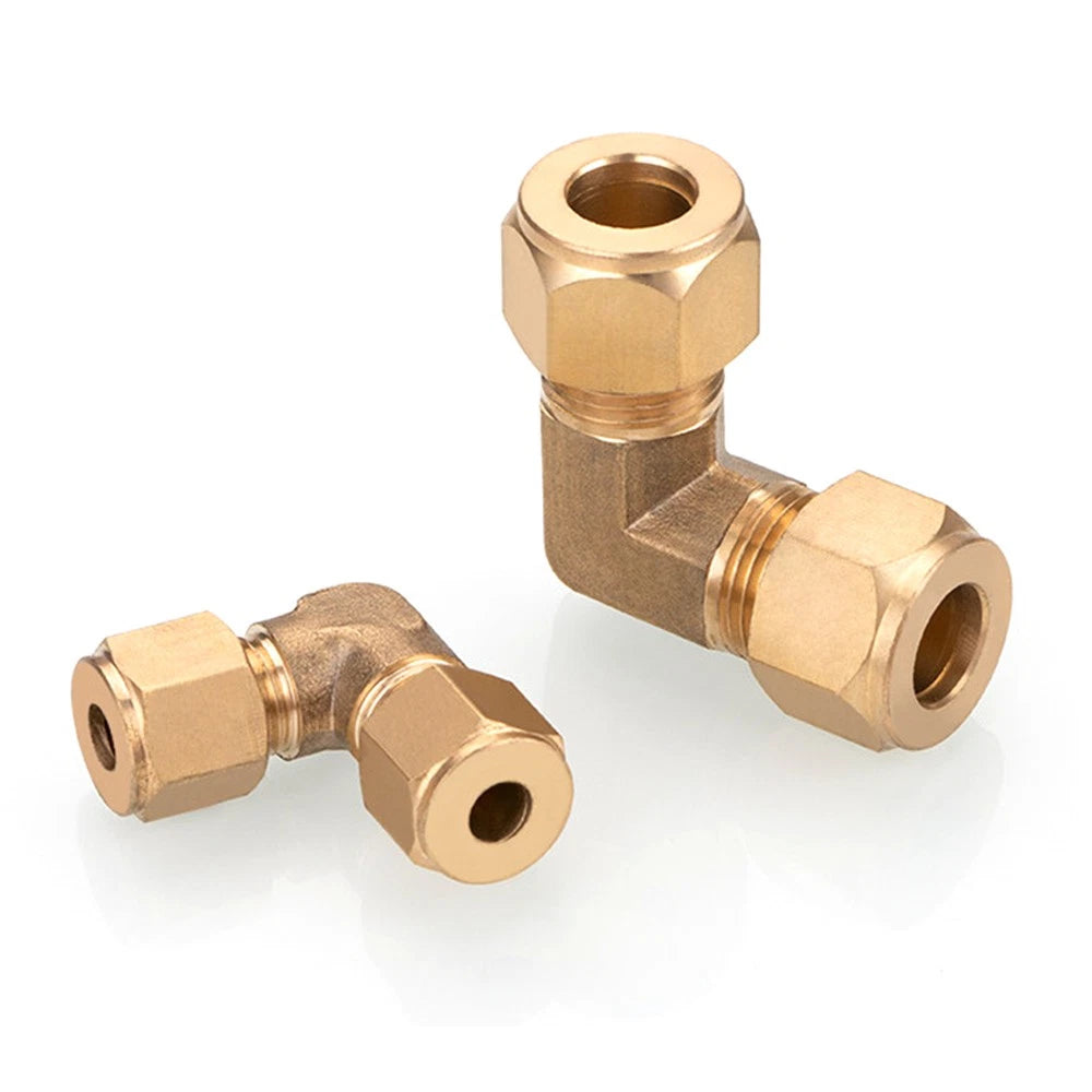 Brass Compression 90° Elbow Fitting — Double Ferrule Connector for Copper Tube