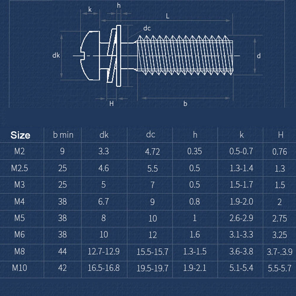 M2–M10 Phillips Pan Head Sems Screws – 304 Stainless Steel with Pre‑Assembled Spring & Flat Washers
