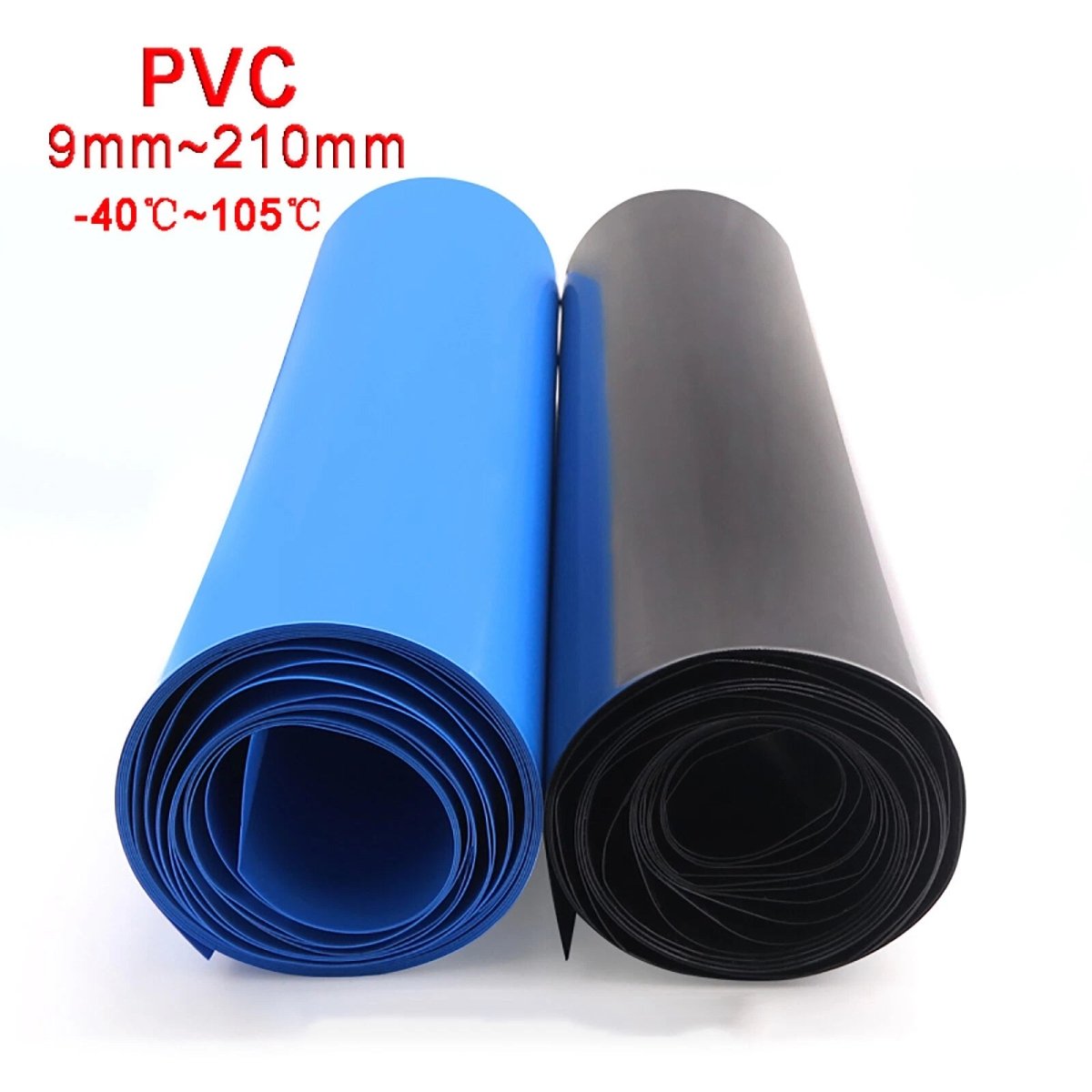 PVC Heat Shrink Tubing for RC Battery Packs — 9mm to 210mm Flat Width, Black & Blue - HomeDIYer