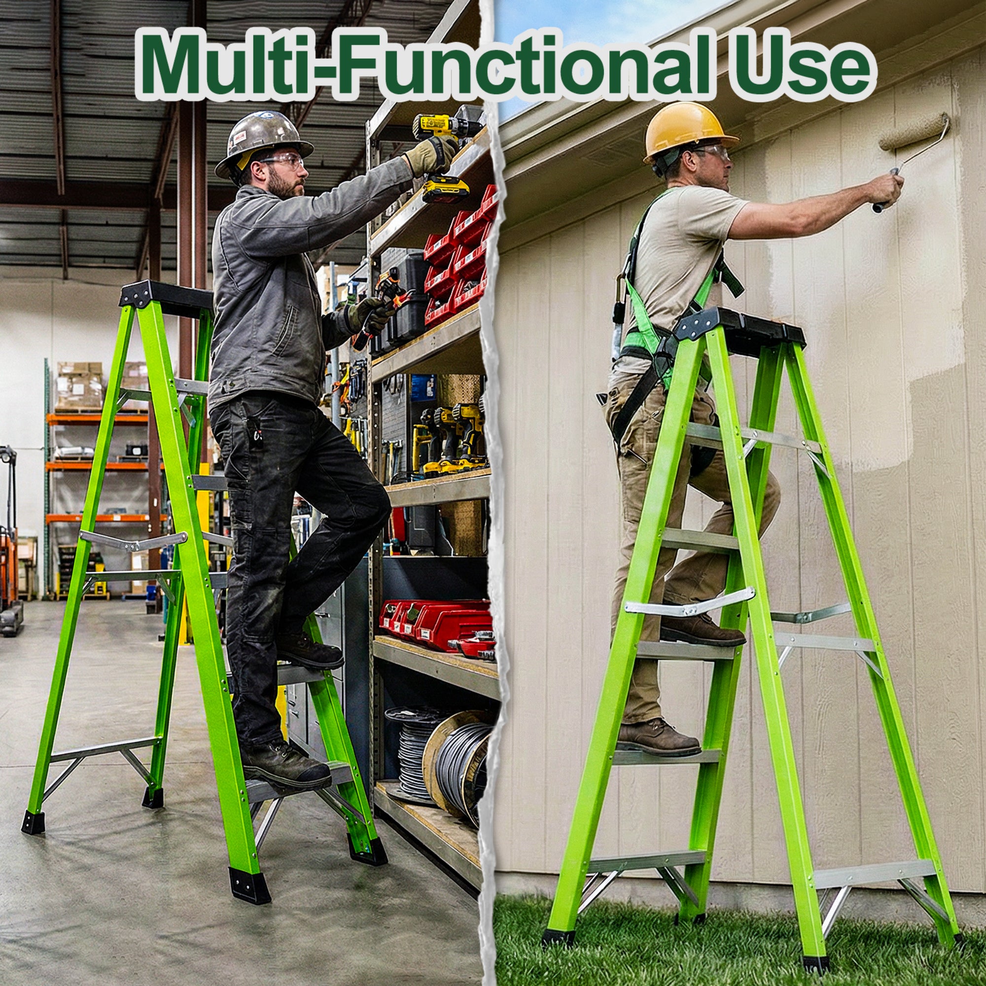 5‑Step Fiberglass Step Ladder — Non‑Conductive, 330 lb Capacity, Safety Green, 11" Step Spacing