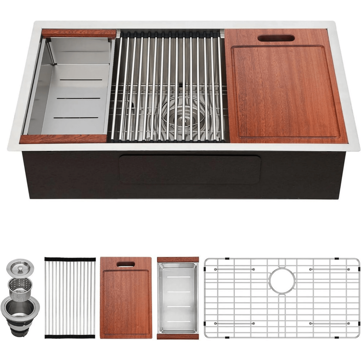 32 x 18 inch Undermount Workstation Sink, Stainless Steel Single Bowl Kitchen Sink 18 Gauge - HomeDIYer