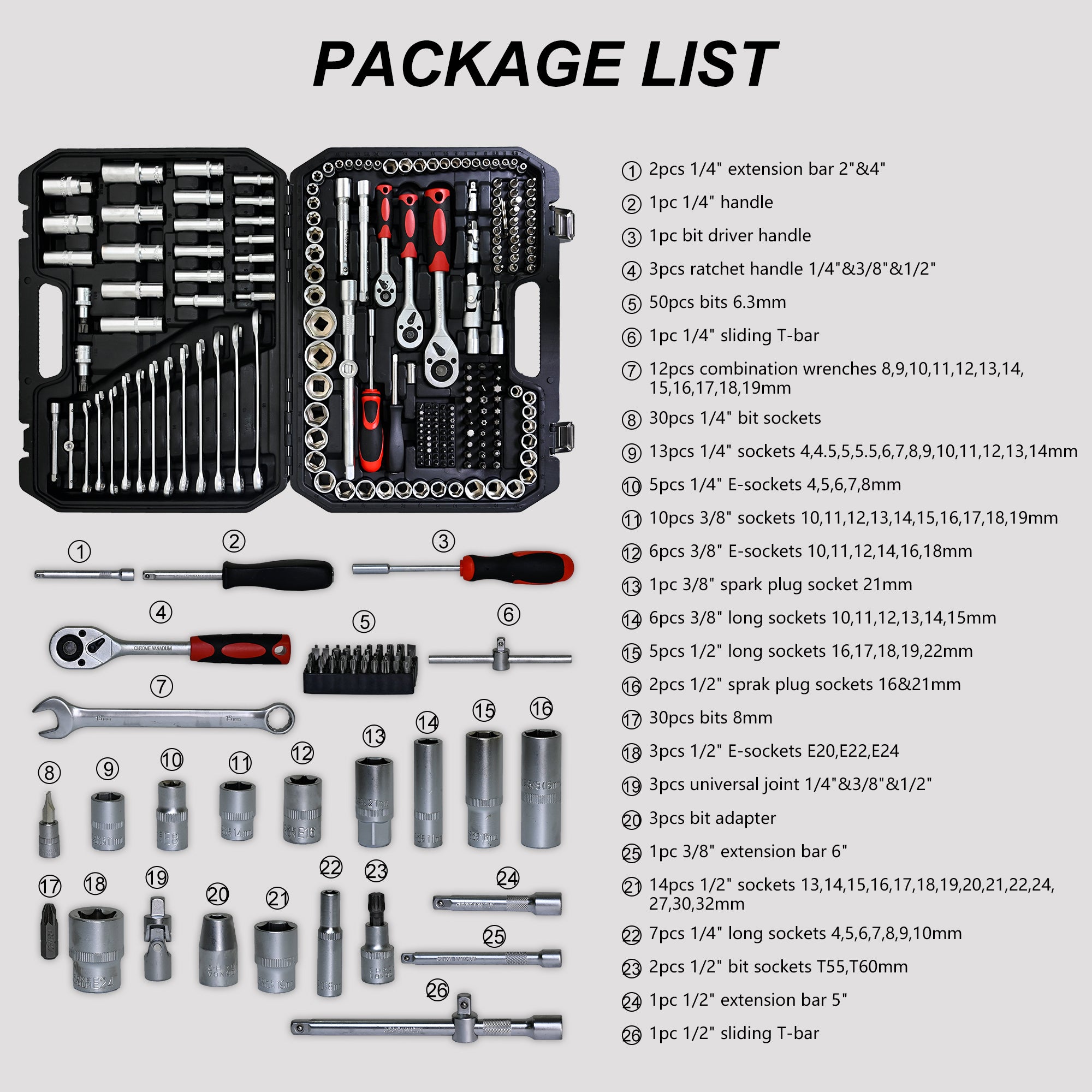 Combined Maintenance Tool Suitcase-247 pieces of Basic Home Maintenance Tool Set, General Machinery Tool Set