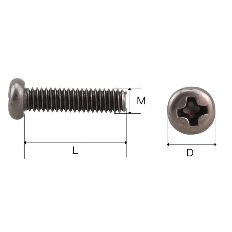 M1.4–M4 Titanium Alloy Phillips Pan Head Machine Screws – Cross Bolts, 5–16mm Lengths