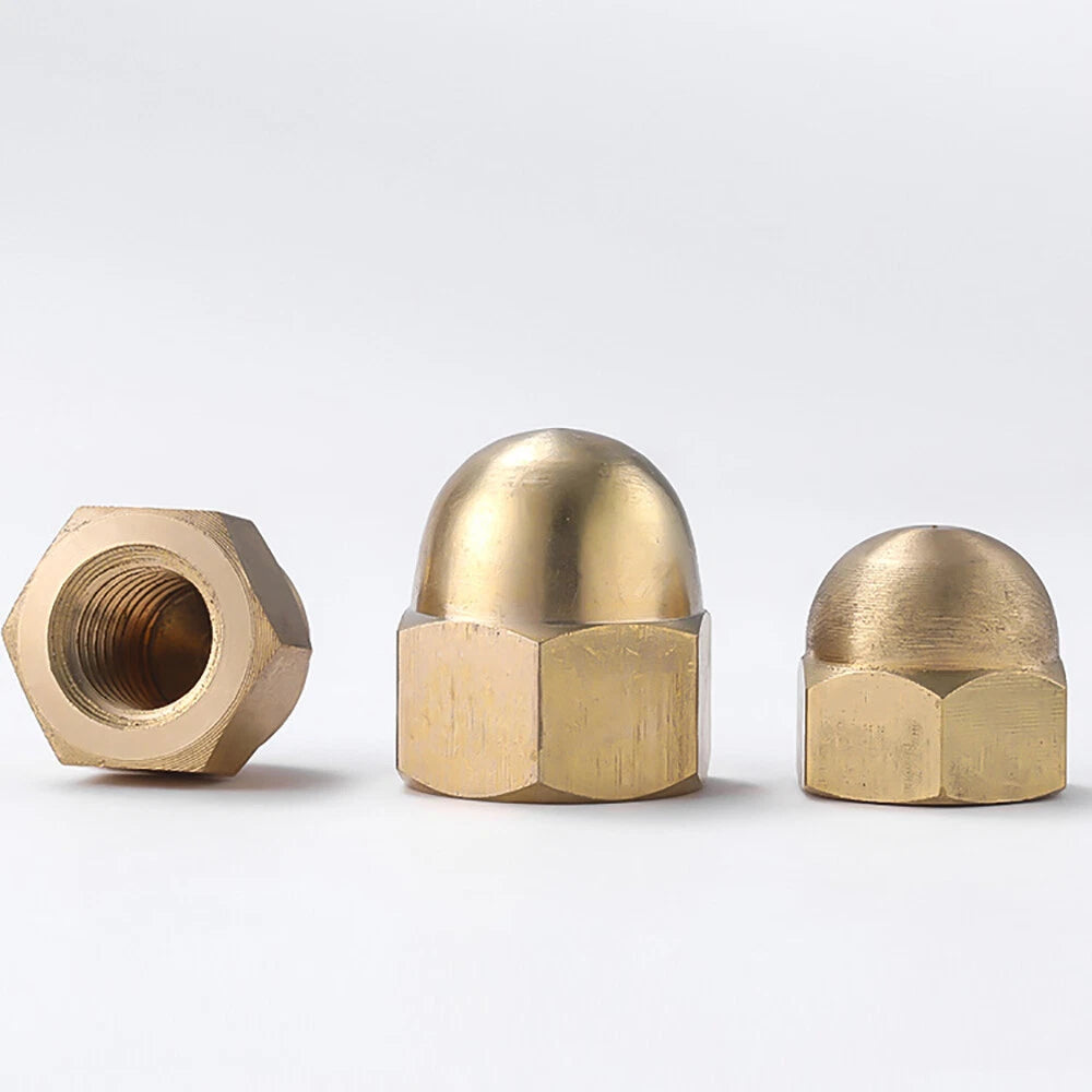 M3-M20 Solid Brass Cap Nuts – Brass Cover Screw Nuts & Decorative Dome Caps, Hex Acorn Nuts (Untreated Natural Finish)