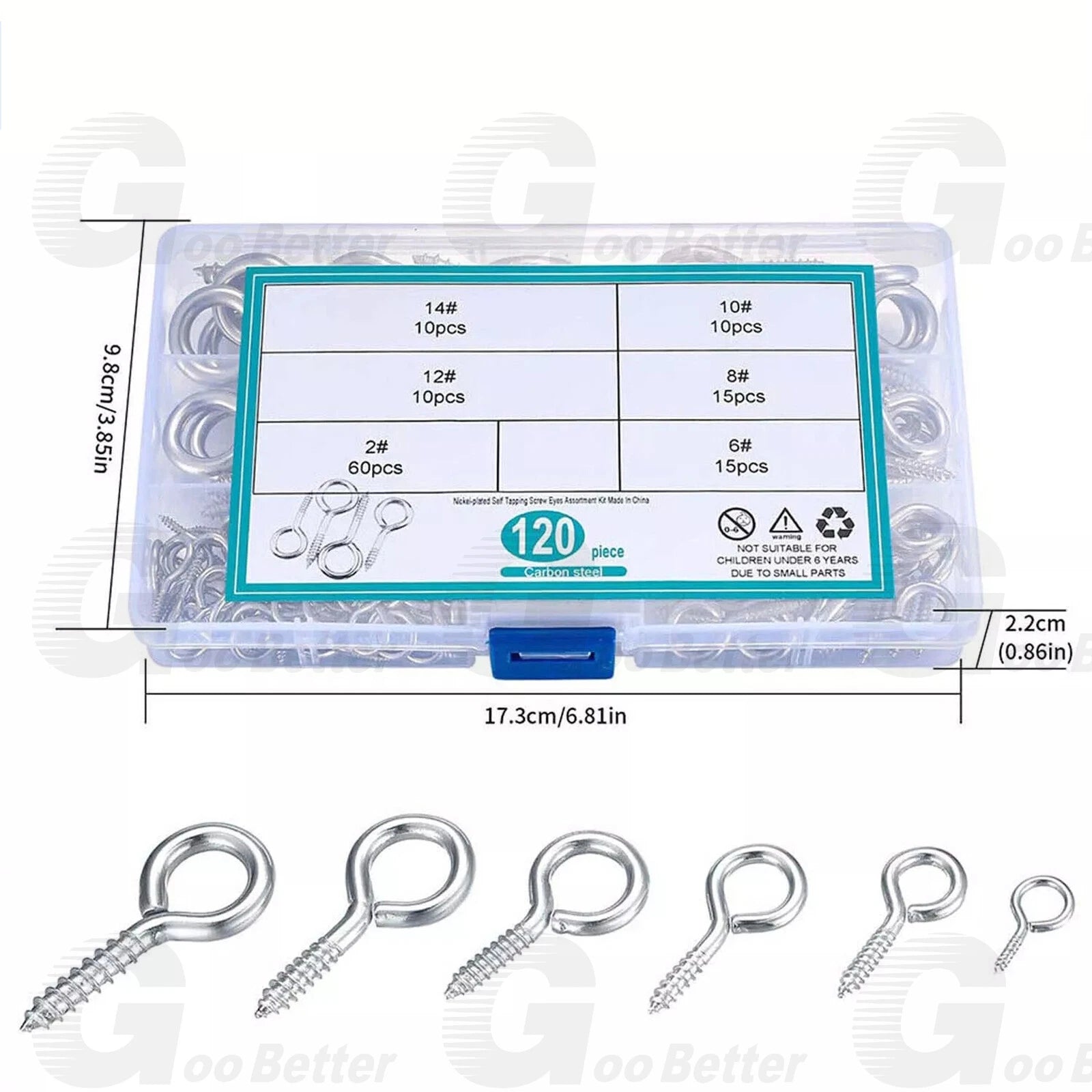 120Pcs Screw Eyes Nickel Plated Metal Eye Shape Screw Self Tapping Screws #2~#14