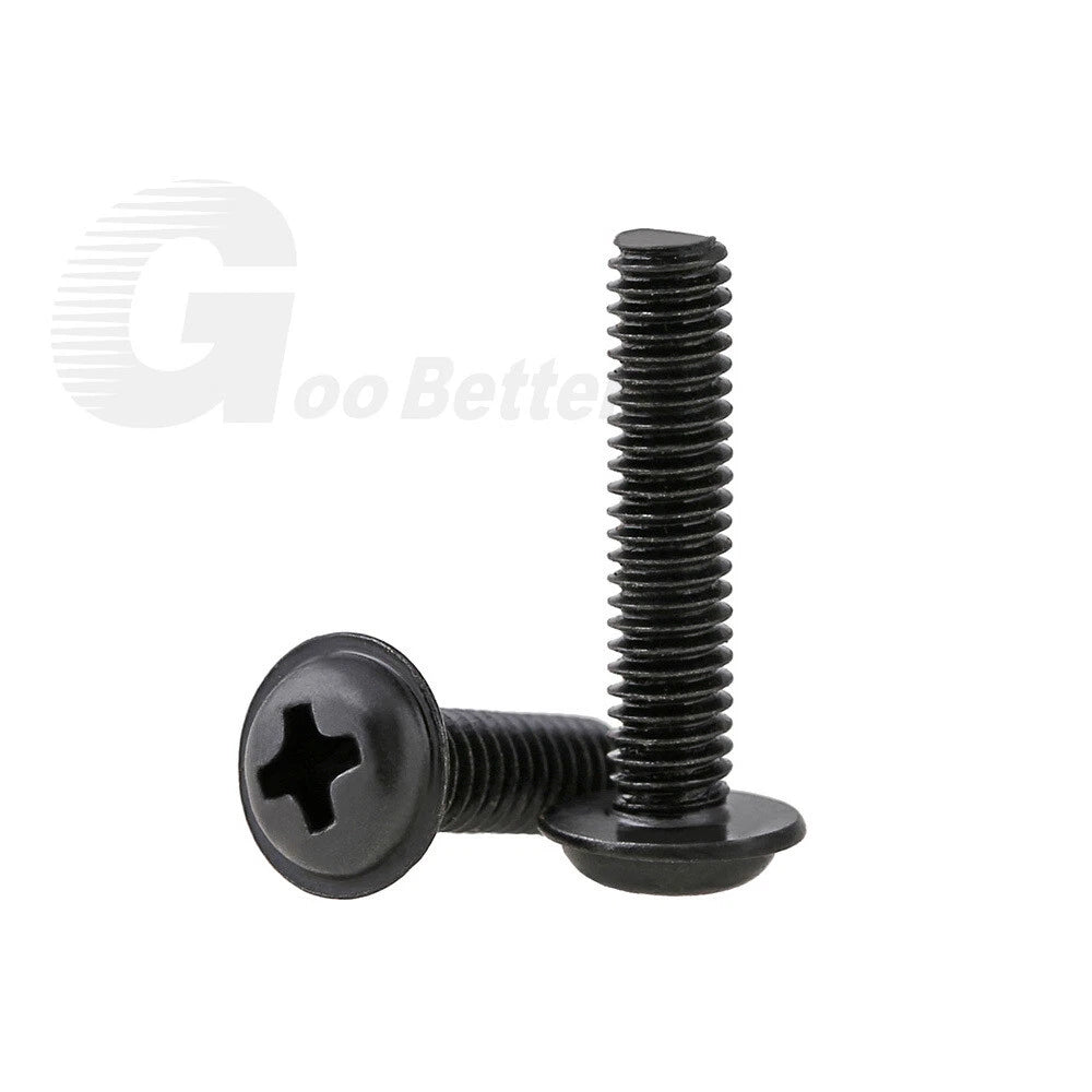Black Zinc Flange Phillips Pan Head Machine Screws M1.4 M2 M2.5 M3 M4 M5 M6 — Washer-Free Metric Bolts