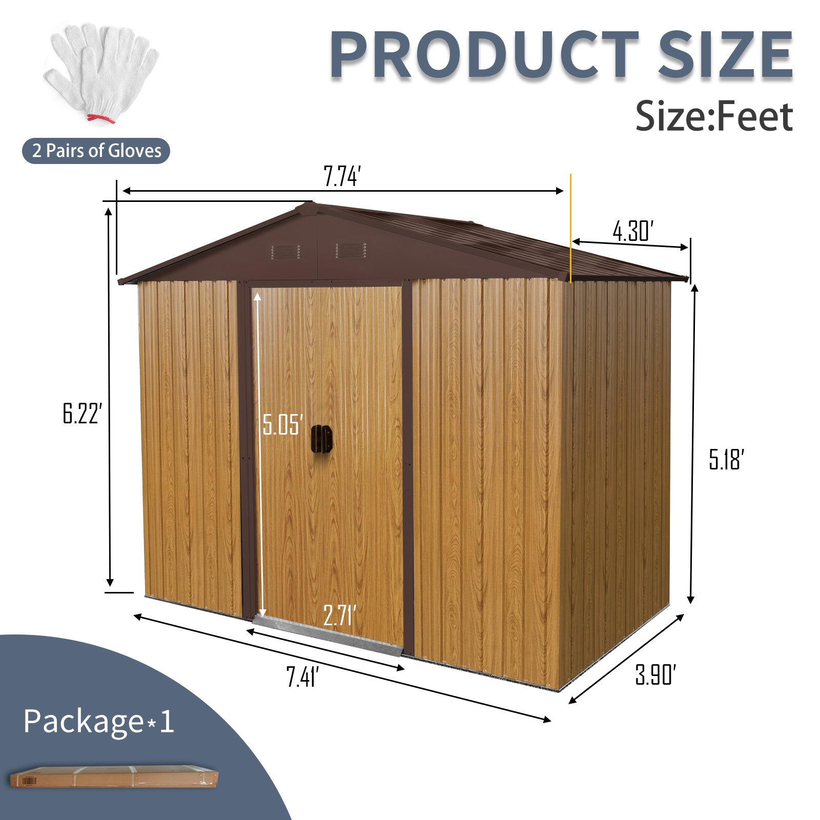 8ft x 4ft Outdoor Metal Storage Shed with Sliding Door and foundation for Backyard, Patio, Lawn (Coffee)