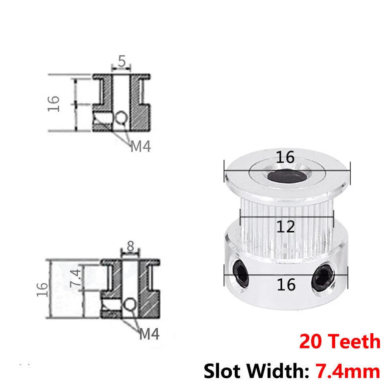 2GT Timing Belt Pulley 16T-40T Bore 3-13mm For 6mm Wide Timing Belt, CNC Motor