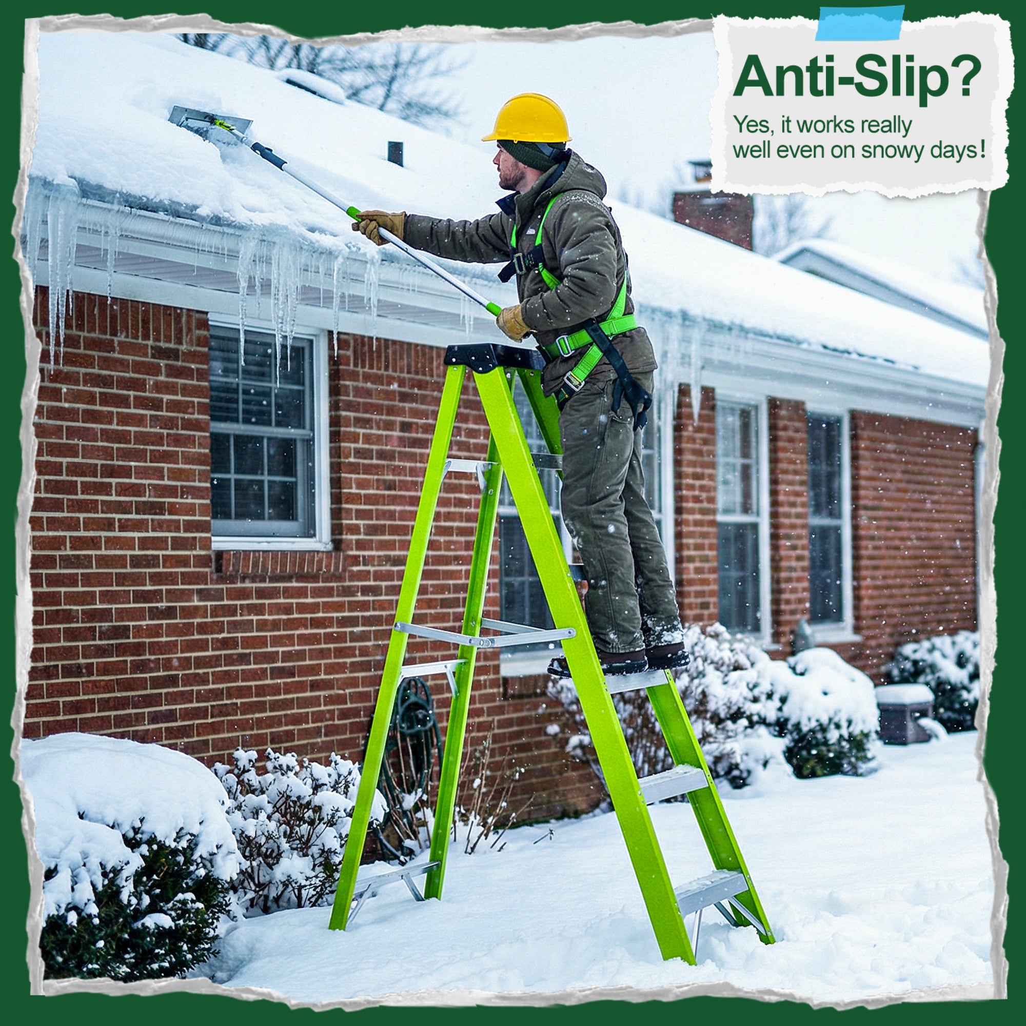 5‑Step Fiberglass Step Ladder — Non‑Conductive, 330 lb Capacity, Safety Green, 11" Step Spacing