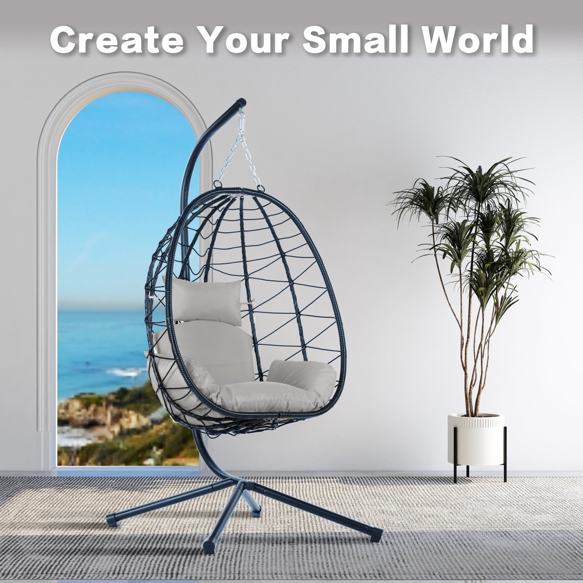 Egg Chair with Stand Indoor Outdoor Swing Chair Patio Wicker Hanging Egg Chair Hanging Basket Chair Hammock Chair with Stand for Bedroom Living Room Balcony Light Gray - HomeDIYer