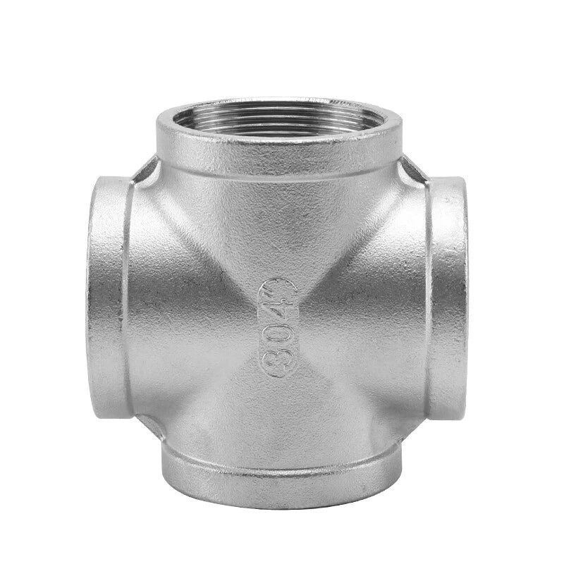 Stainless Steel BSP Equal Cross Pipe Fitting — Female Thread 4-Way, 1/4" to 2"