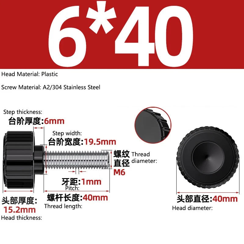 M3-M8 A2/304 Stainless Steel Plastic Knob Thumb Screws Hand Twist DIY Machinery