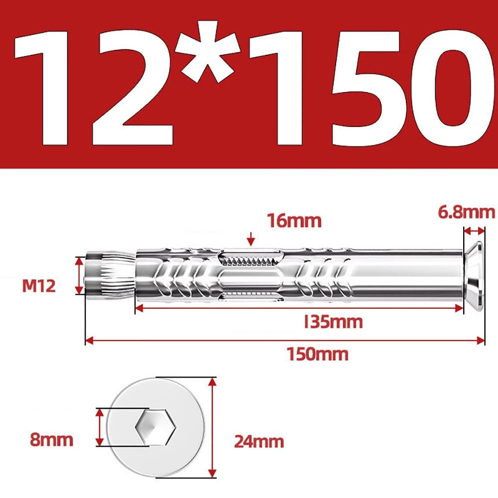 M6–M12 Countersunk Hex Socket Expansion Bolts — 304 & 201 Stainless Steel, A-Type & B-Type