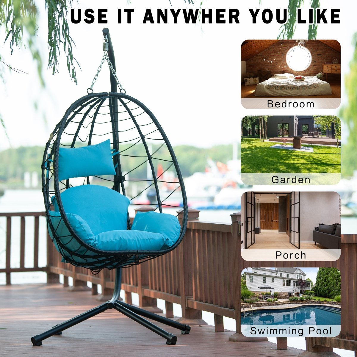 Light Blue Egg Chair with Stand - All - Weather Wicker Hanging Chair - HomeDIYer