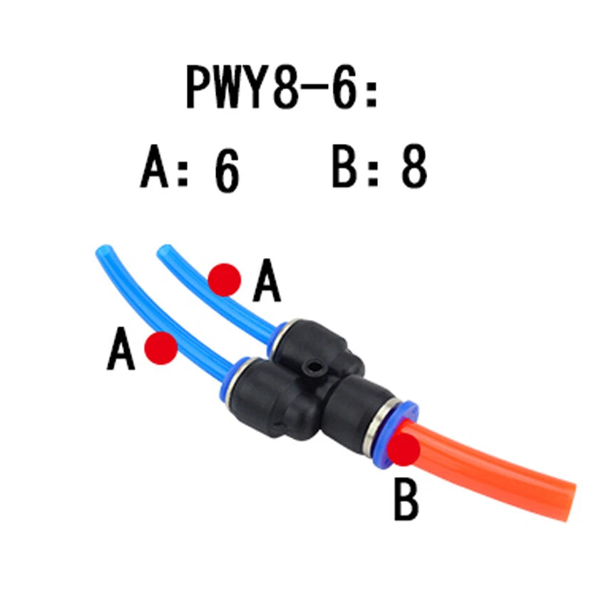 PW Pneumatic Push-In Fittings | Reducing Y-Piece Tee Adapters for Air Hose