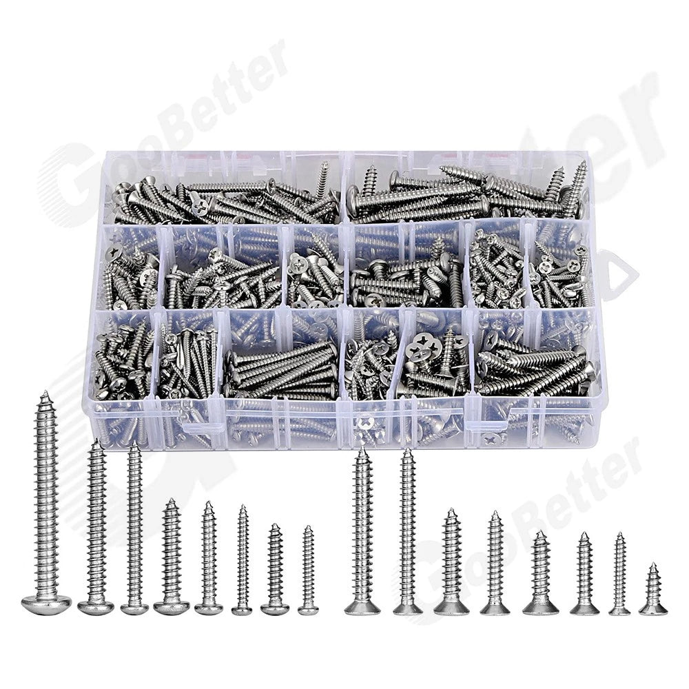 570pc #6 #8 #10 #12 Flat & Pan Head Self‑Tapping Screws – 304 Stainless Steel Kit