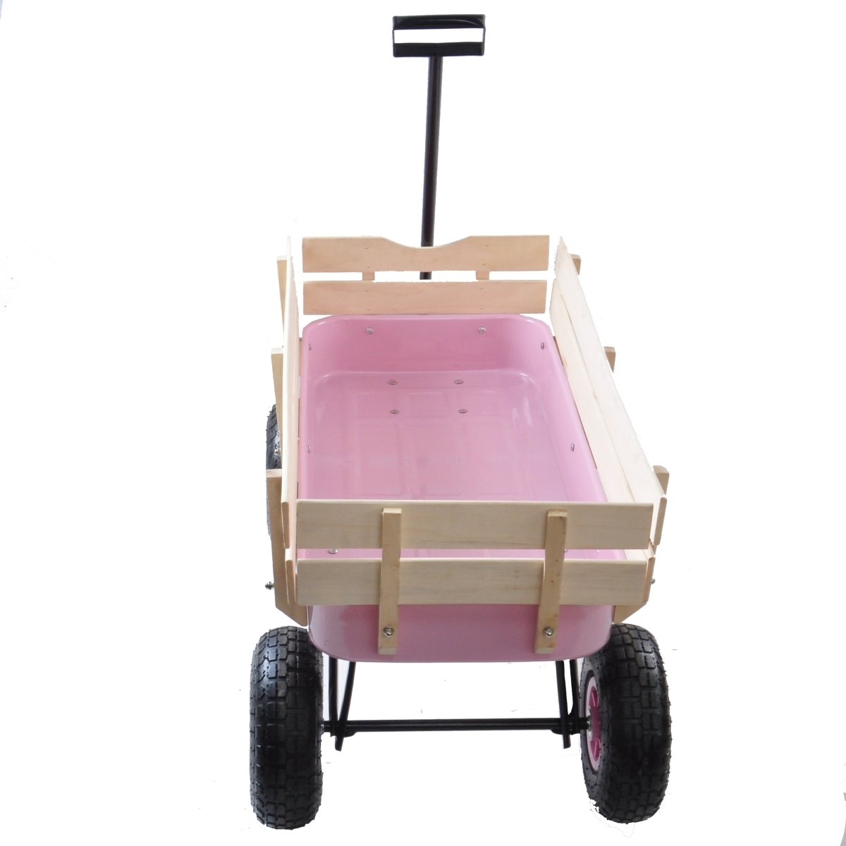 Outdoor Wagon All Terrain Pulling w/Wood Railing Air Tires Garden Cart - HomeDIYer